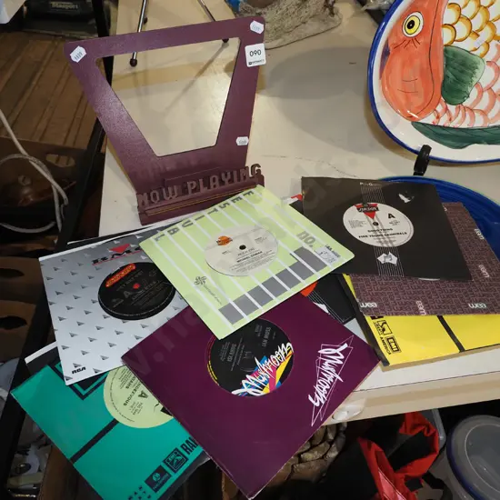 record stand, various 45s