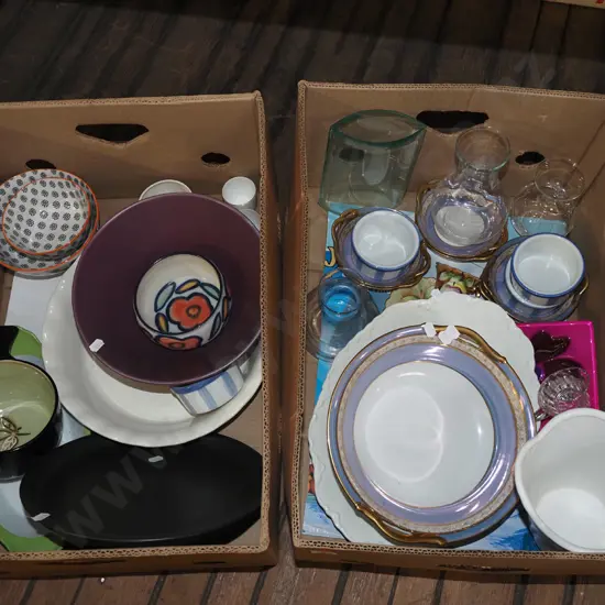 2x boxes; bowls, glassware, vase etc