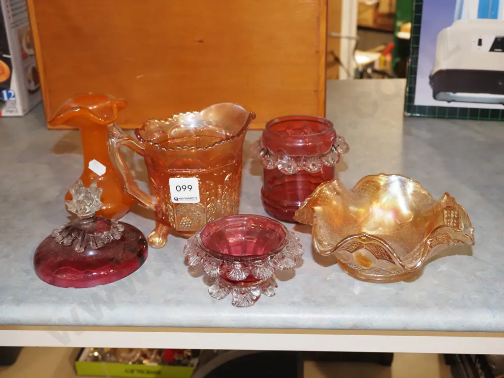 carnival glass bowls, jug, vase etc Jug H120 Image 1++