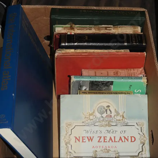 box of various books, maps