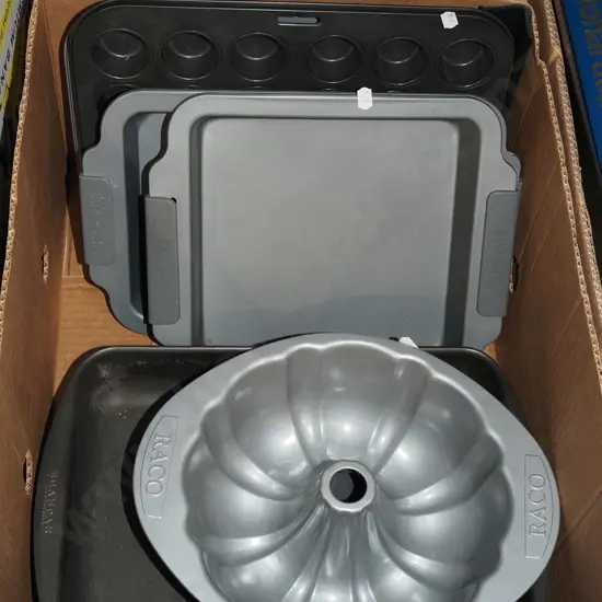 box; muffin trays, baking dishes, cake tins etc