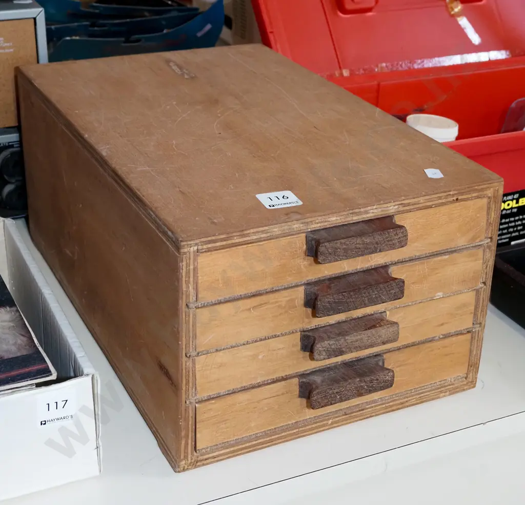 homemade plywood 4 drawer specimen chest H175 W240 D400 Image 1++