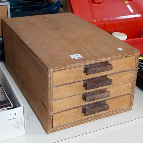 homemade plywood 4 drawer specimen chest H175 W240 D400