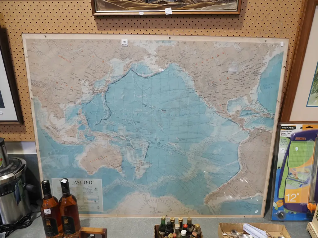 map of the Pacific Ocean behind perspex H870 W1100 Image 1++