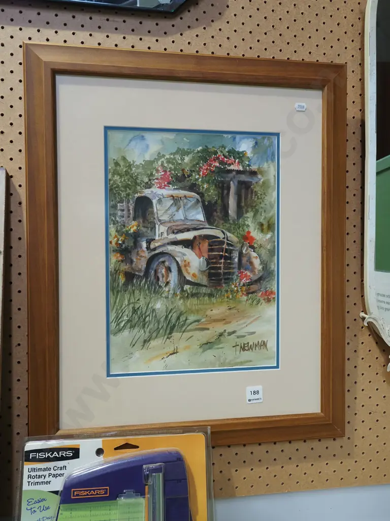 framed watercolour - old truck and flowers Image 1++