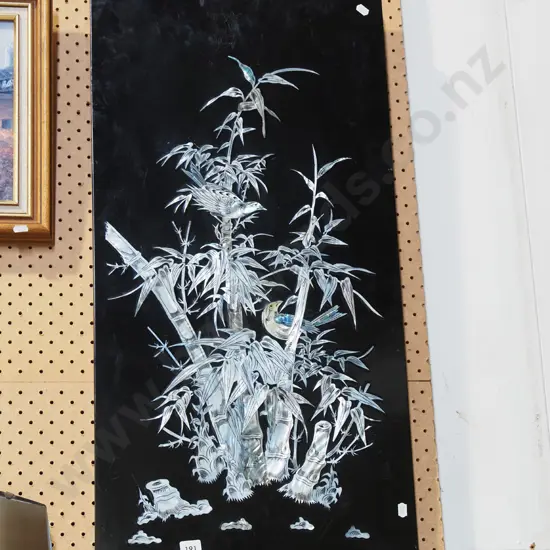 mother of pearl inlaid picture - bamboo and birds
