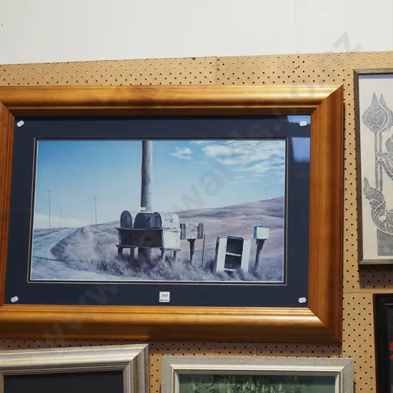 framed Grahame Sydney poster print - letter boxes