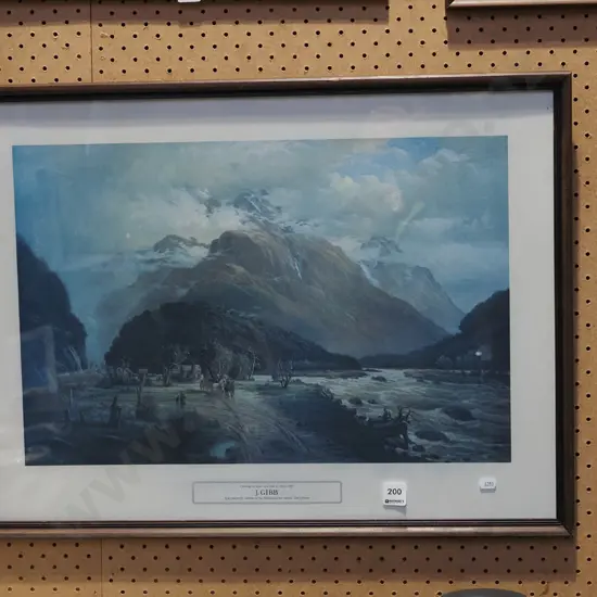 framed J Gibb historic print - Otira 1887
