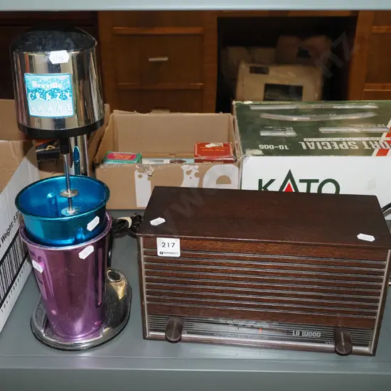milk shaker maker, mantel radio