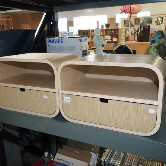 pair of plywood wall-mount bedside shelves with drawer H230 W350 D230