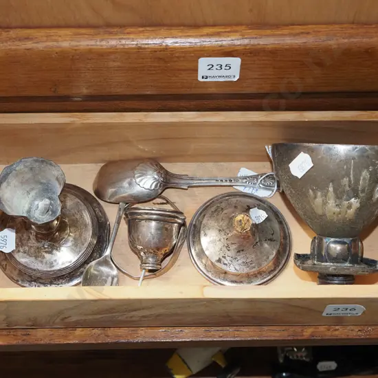 wooden box of silver odds and ends - some sterling