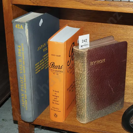 3 books - Pears Encyclopedia, Byron, Japanese pilot book