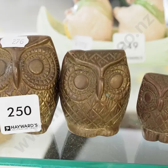 3x brass owl figurine Tallest H60