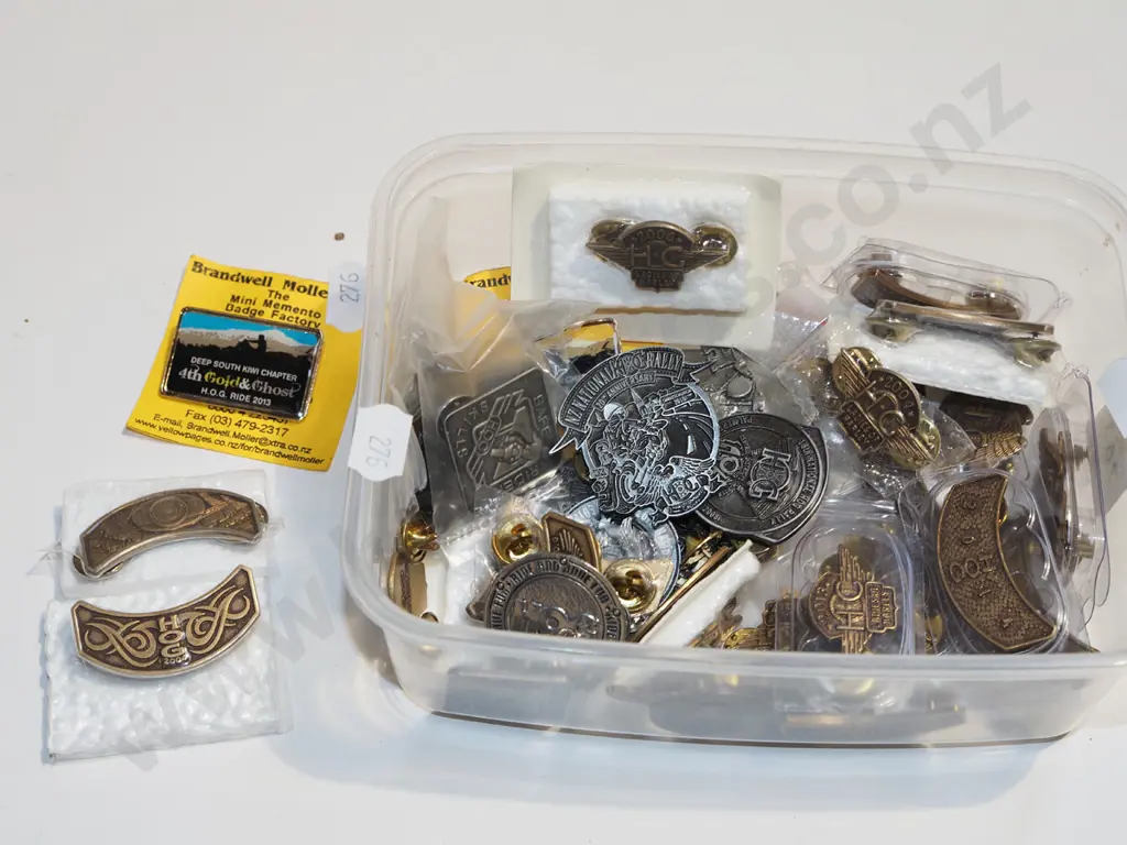 container of motorcycle rally pin badges Image 1++