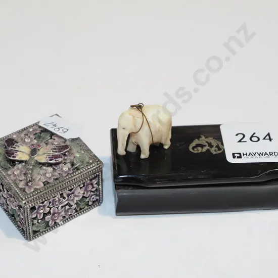 2x very small trinket boxes & small bone elephant