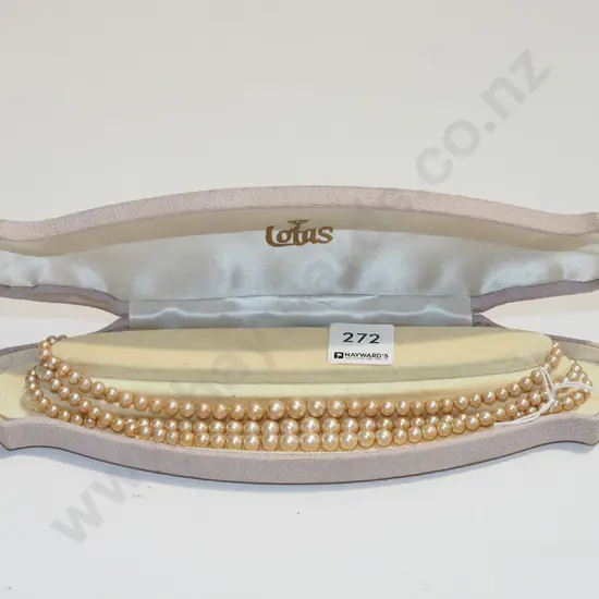 Lotus simulated 3 strand graduated pearls