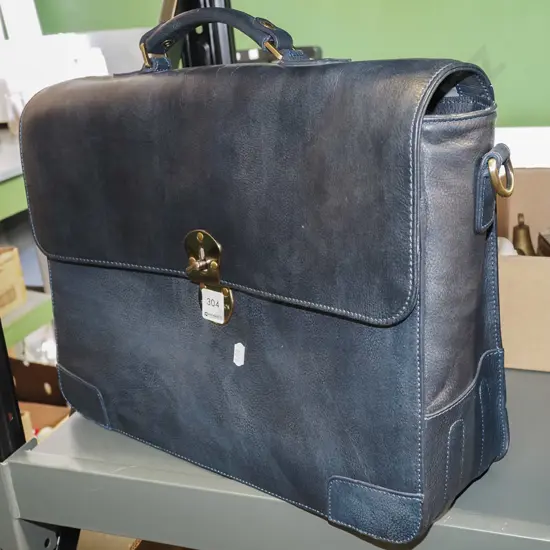 blue leather satchel