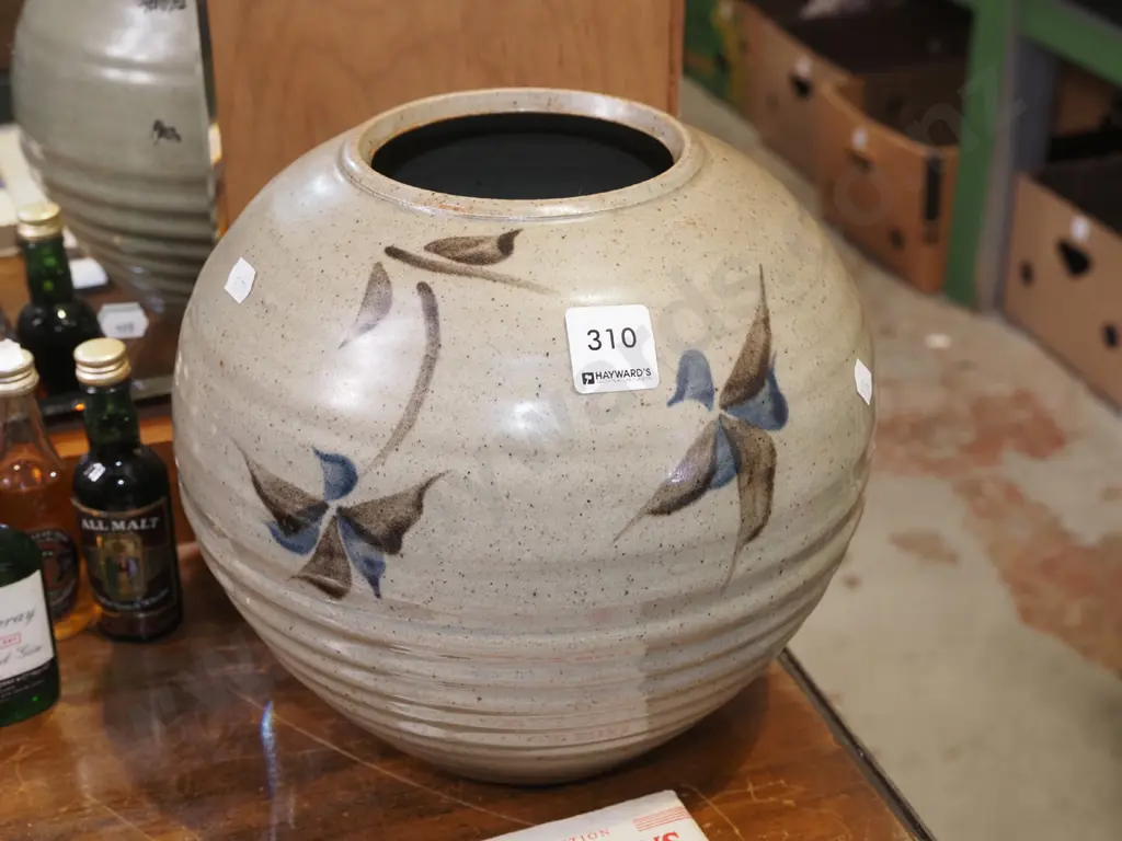 studio pottery ribbed hand painted vase H230 Image 1++