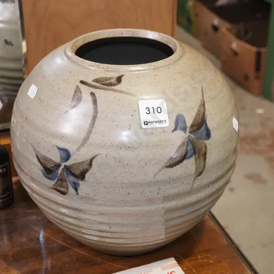 studio pottery ribbed hand painted vase H230