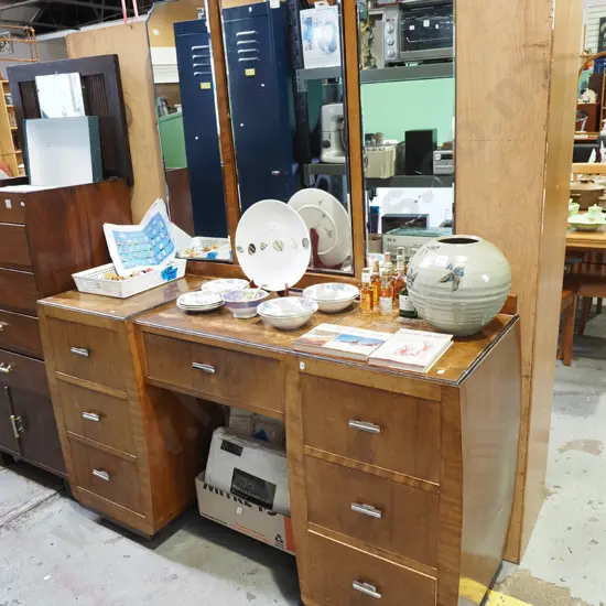 deco 7 drawer mirror back dresser with 3 adjustable bevelled edge mirrors