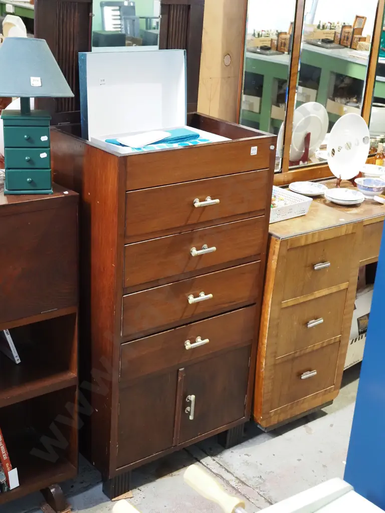 solid rimu chest with 2 doors, 4 drawers, lift up mirror top H1160 W620 D445 Image 1++