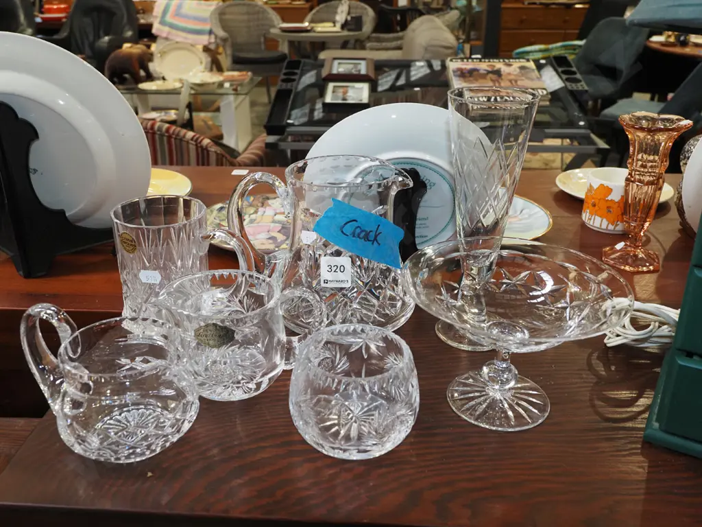 cut crystal jugs, bowls, beer mug etc - largest jug has crack Image 1++