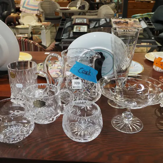 cut crystal jugs, bowls, beer mug etc - largest jug has crack