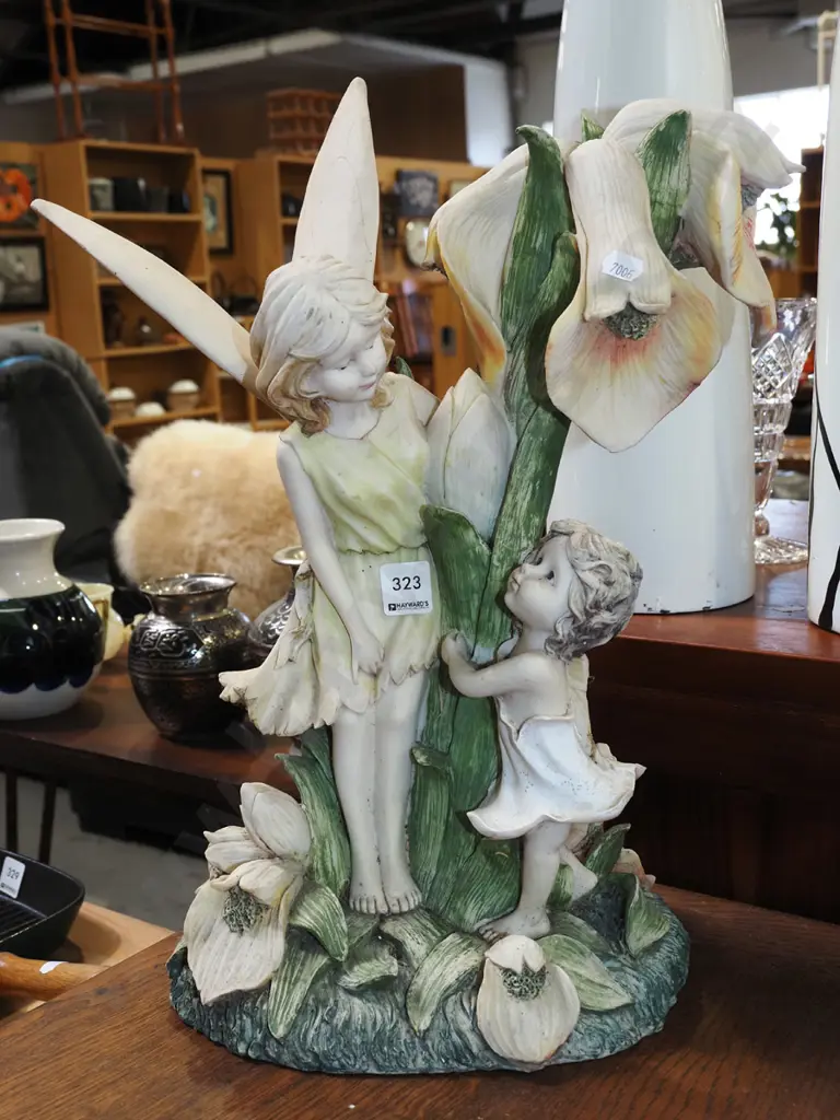 composite ornament - 1 fairy has missing wings H440 Image 1++