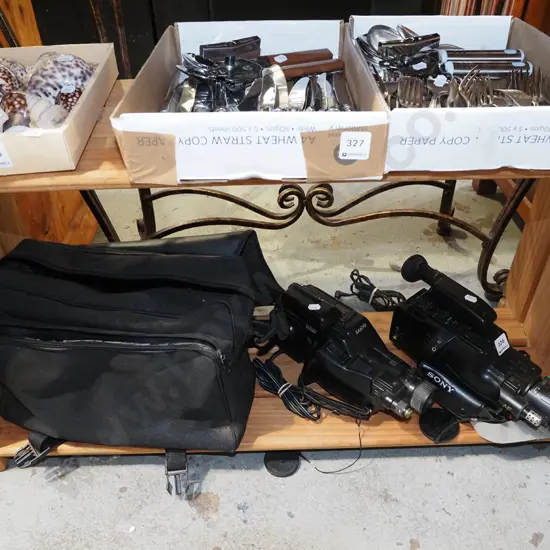 2x Sony cam corders, bag of accessories