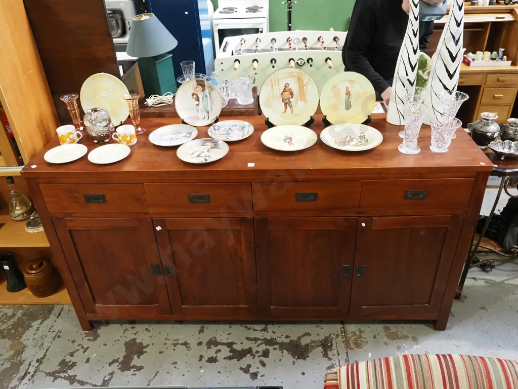 solid pine 4 door, 4 drawer sideboard with campaign handles H950 W1850 D520 Image 1++