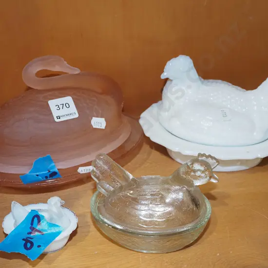 4x bird themed lidded storage canisters - 2 have chips