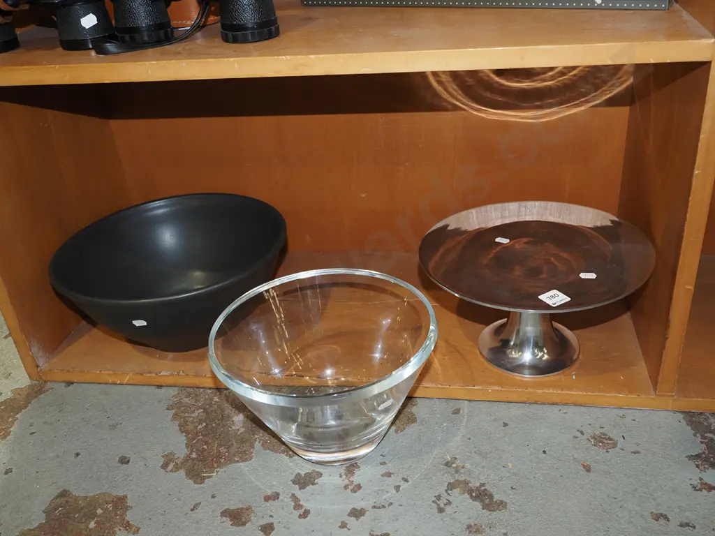 black ceramic bowl, clear glass bowl, alloy cake stand Black bowl Diam320 Image 1++