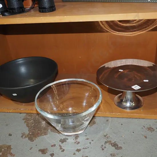 black ceramic bowl, clear glass bowl, alloy cake stand Black bowl Diam320