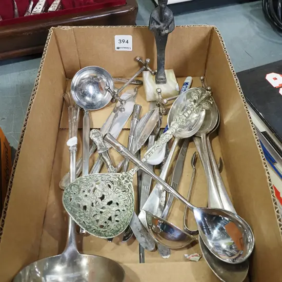 box; soup ladles, serving spoon, ornament etc