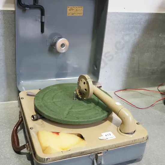vintage metal cased wind up gramophone