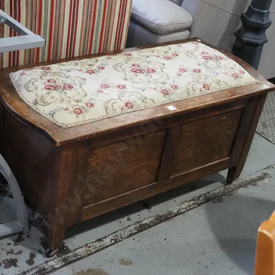 oak fabric upholstered blanket box