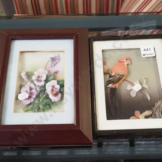 2x 3D artworks - pansies, bird
