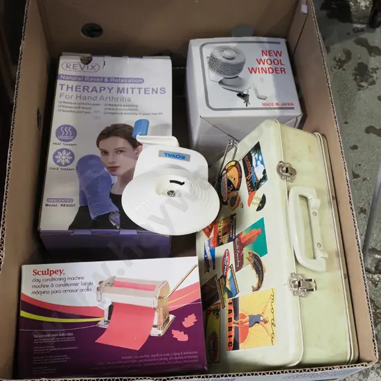 box; wool winder, clay conditioning machine, therapy mittens etc