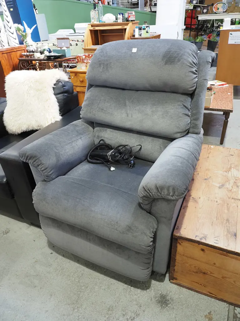 grey upholstered electric lift and recline chair Image 1++