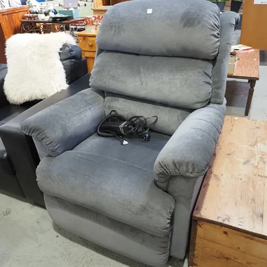 grey upholstered electric lift and recline chair