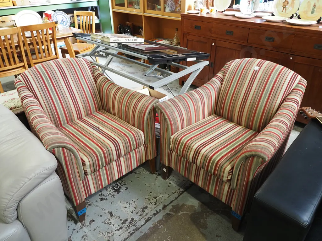 pair of striped upholstered armchairs Image 1++