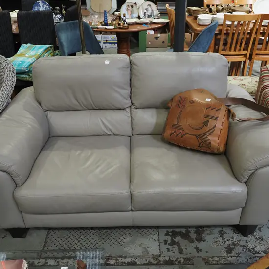 grey leather modern 2 seater settee