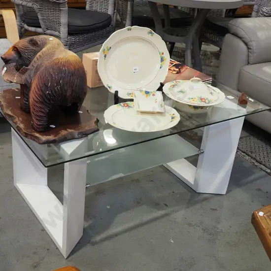 bevelled edge glass  2 tier coffee table H450 W1000 D600