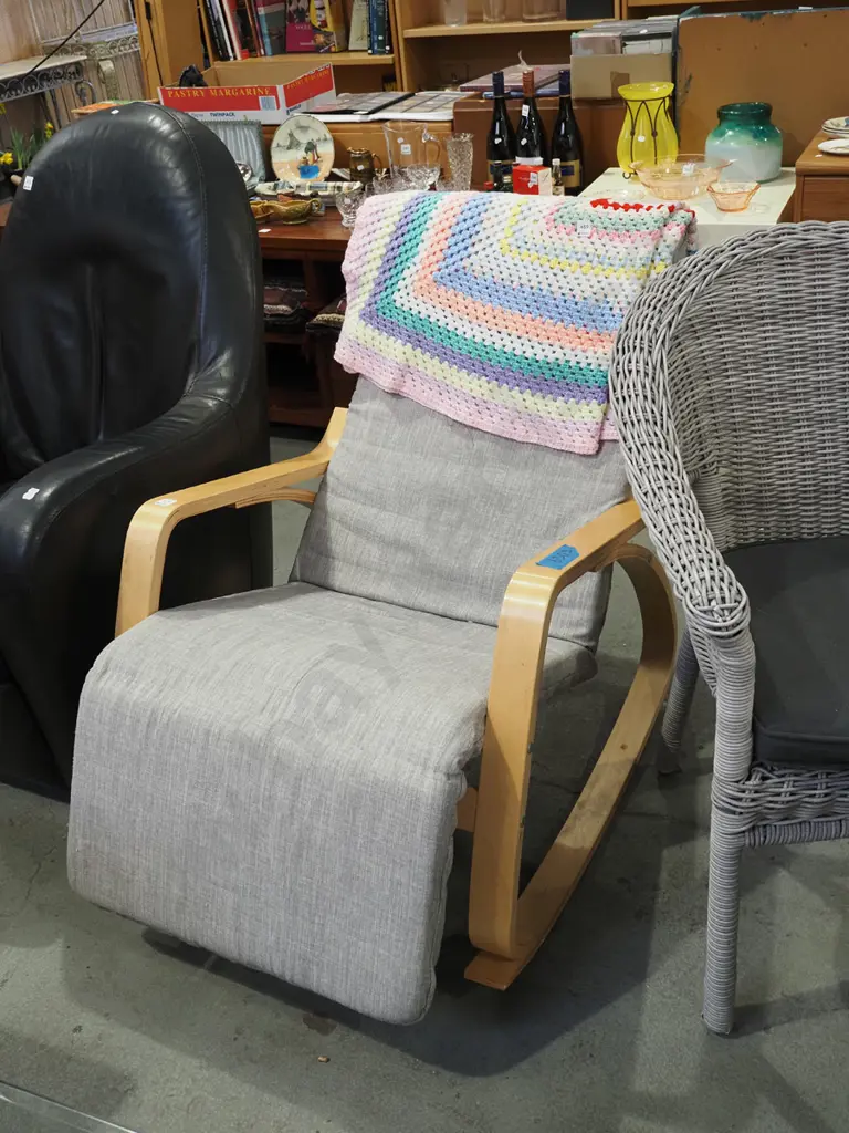 bent ply and charcoal upholstered rocking chair Image 1++