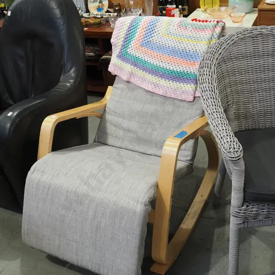 bent ply and charcoal upholstered rocking chair