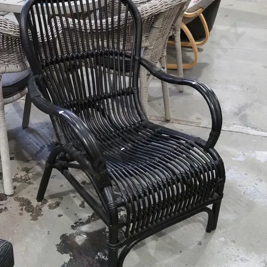 black painted cane armchair