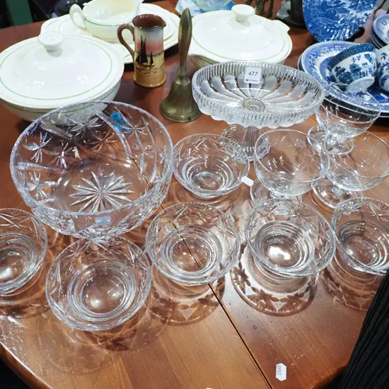 cut crystal sweet bowl, 6x dishes, 4x comports