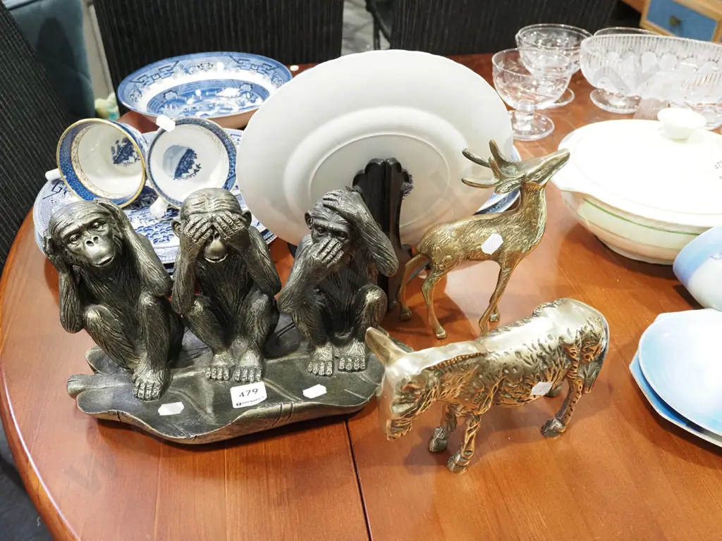 monkey figurine, brass donkey, stag  Image 1++