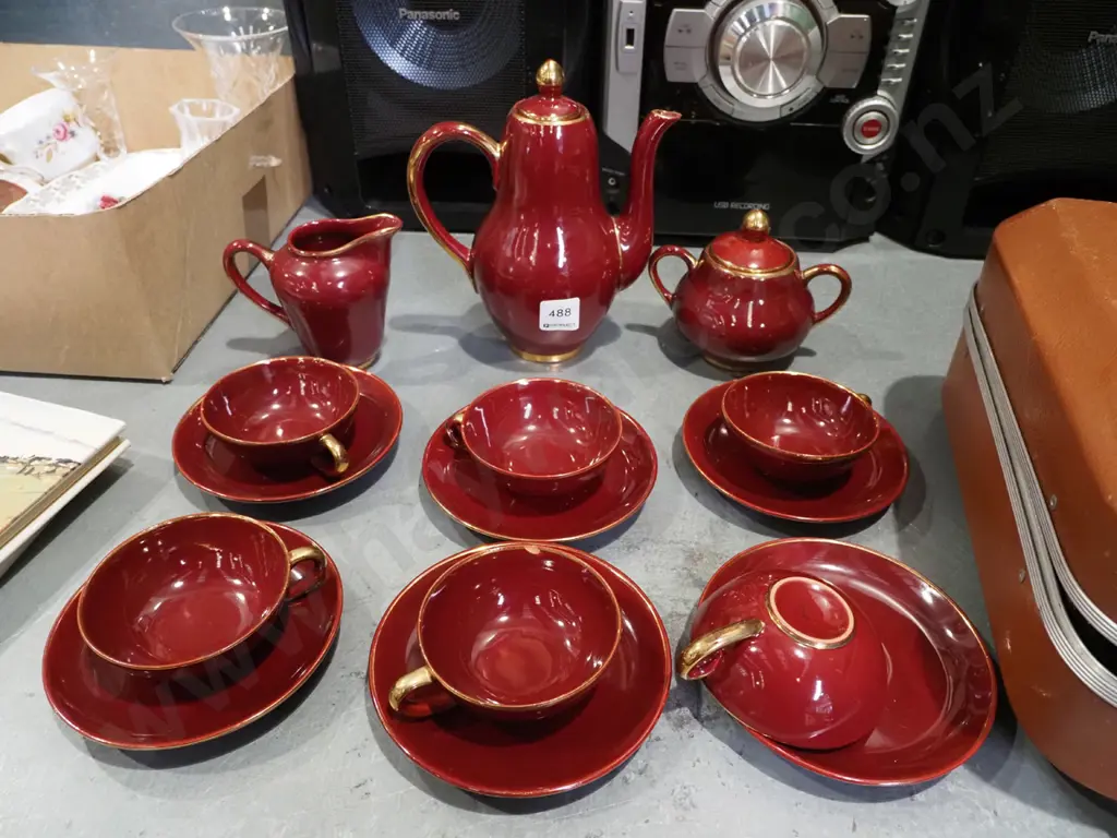 red Italian ceramic 15 piece coffee set - chips Image 1++