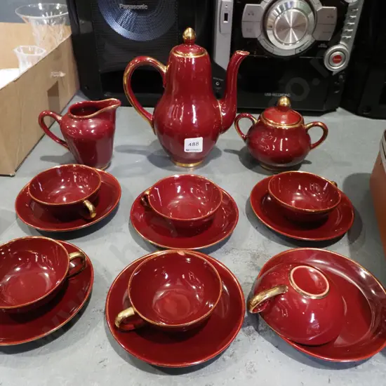 red Italian ceramic 15 piece coffee set - chips